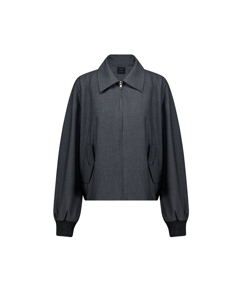 LE SONNET Zip-Up Balloon Wool Jacket - Gray