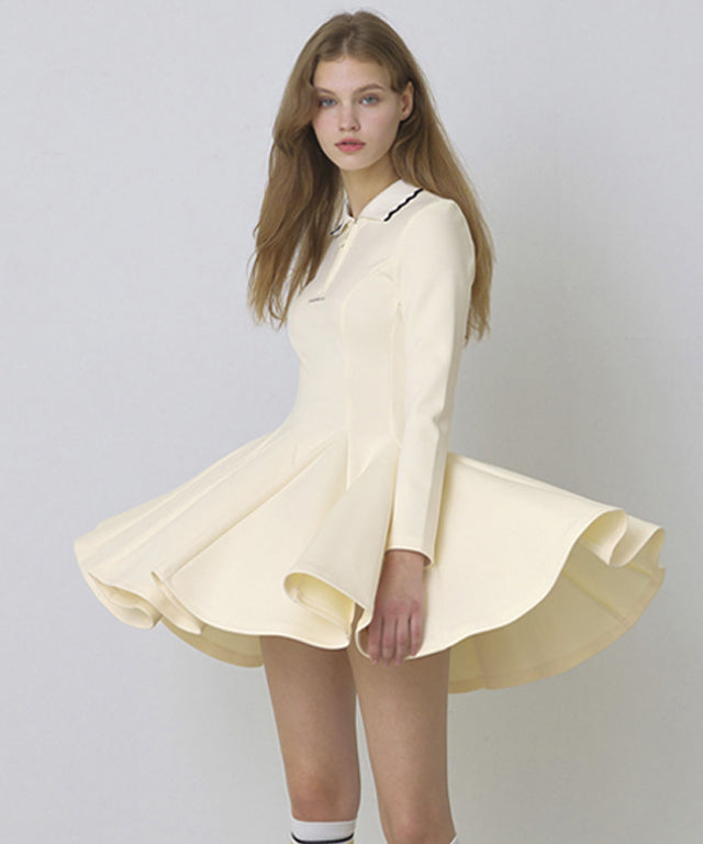 [Season End] KANDINI Zip-Up Flared Dress - Ivory
