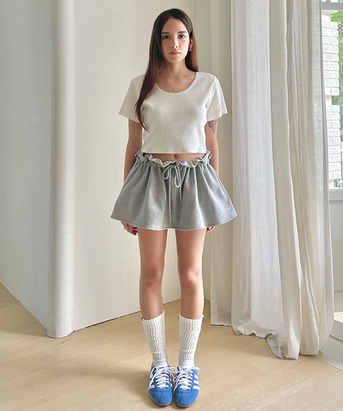 PIV'VEE Drawstring Ruffle Mini Skirt - Heather Grey