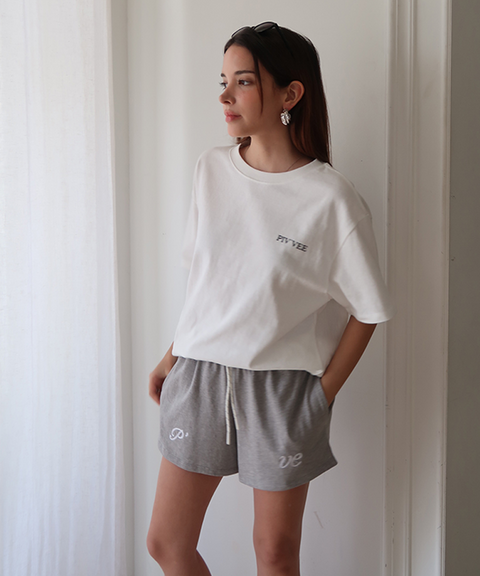 PIV'VEE Embroidered Drawstring Shorts - Heather Grey