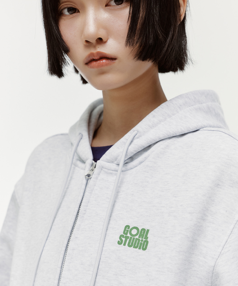 Goal Studio Unisex Map Logo Hood Zip-Up - Melange Grey