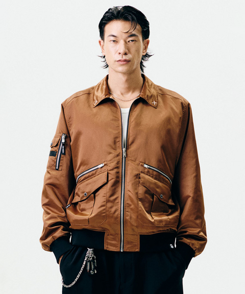 Jamie West Nylon Collar Point Aviator Jacket - Brown