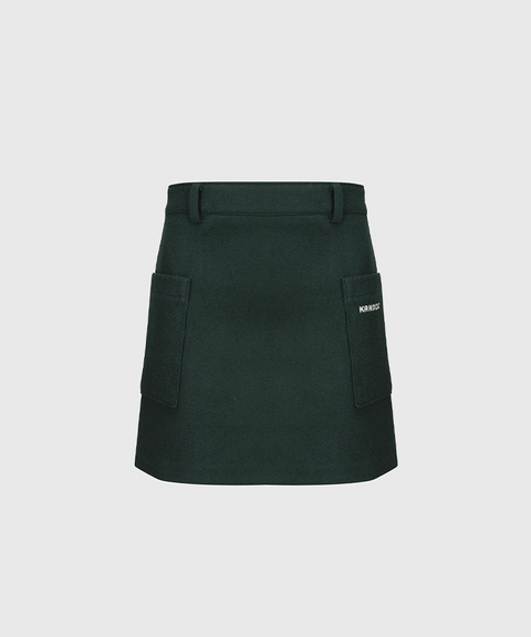 KANDINI Wool Touch Pocket Skirt - Dark Green