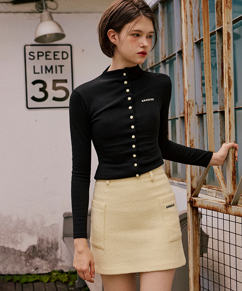 KANDINI Wool Touch Pocket Skirt - Lemon