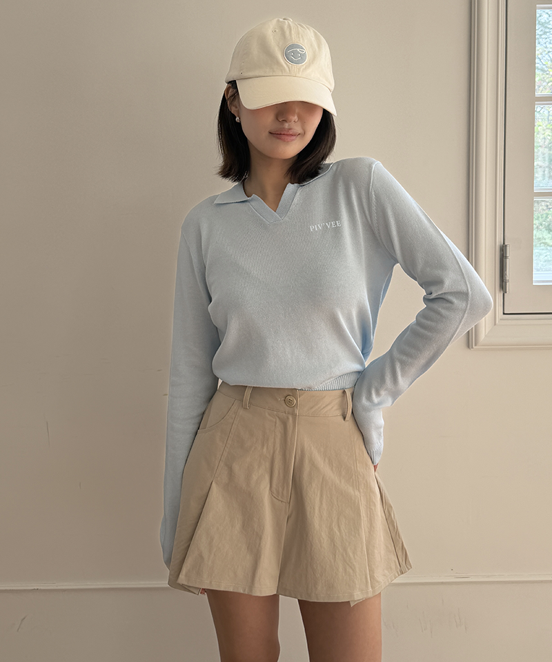 PIV'VEE Sports Club Knit PK Top - Mist Blue