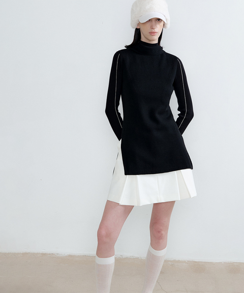 Anell Golf Scarf Slit Cashmere Knit Dress - Black
