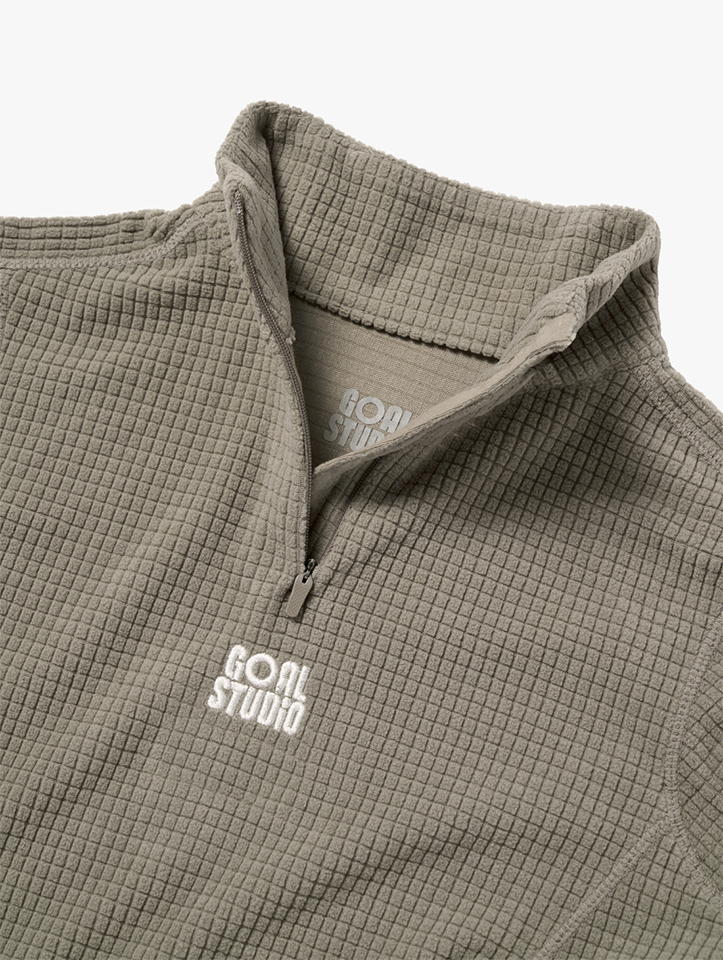 Goal Studio Women's Grid Fleece Quarter Zip-Up Tee - Dark Beige