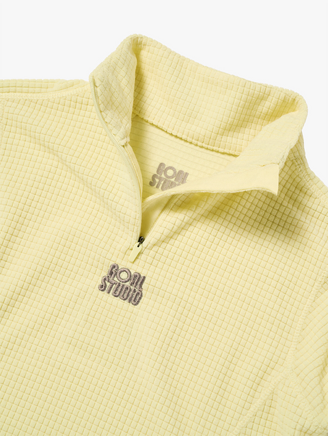 Goal Studio Women's Grid Fleece Quarter Zip-Up Tee - Light Yellow