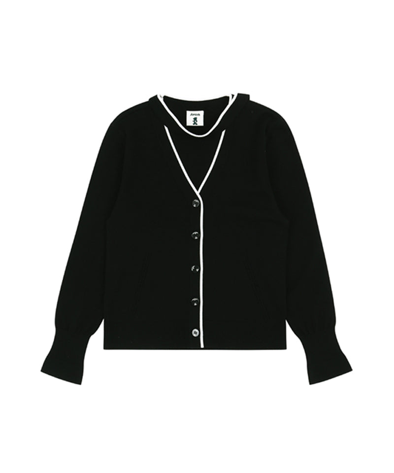 AVEN Dropped Taping Cardigan - Black