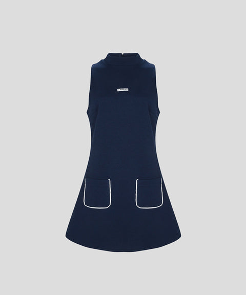KANDINI Half-Neck Sleeveless Dress - Navy