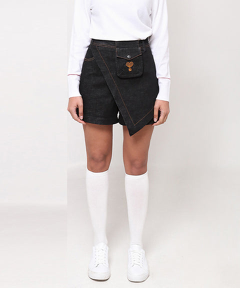 AVEN Denim Wrap Shorts - Black