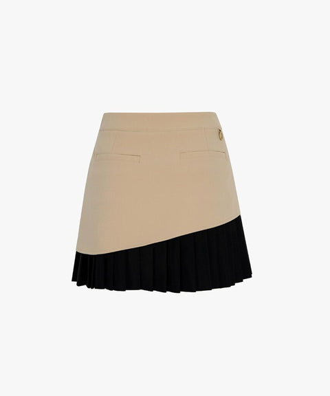 CREVE NINE: Logo Color Combination Point Pleated Skirt - Beige