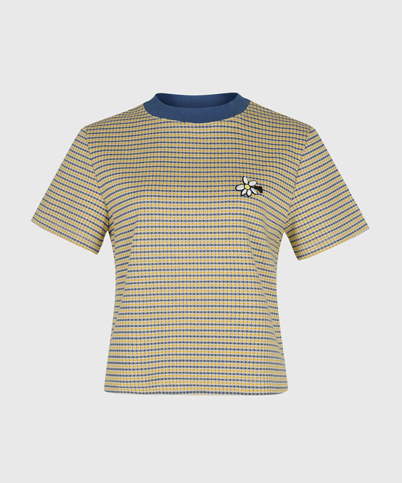 KANDINI Jacquard Short Sleeve Tee - Yellow(Blue)