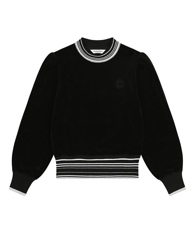 CHUCUCHU Velour Puff Crewneck - Black