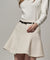 FAIRLIAR Ribbon Belt Flare Wool Skirt - Cream