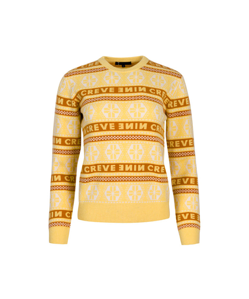 CREVE NINE: Striped Logo Jacquard Sweater - Yellow
