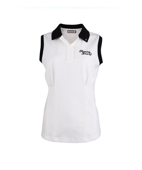 HENRY STUART Women's Color Matching Collar Sleeveless T-shirt - White