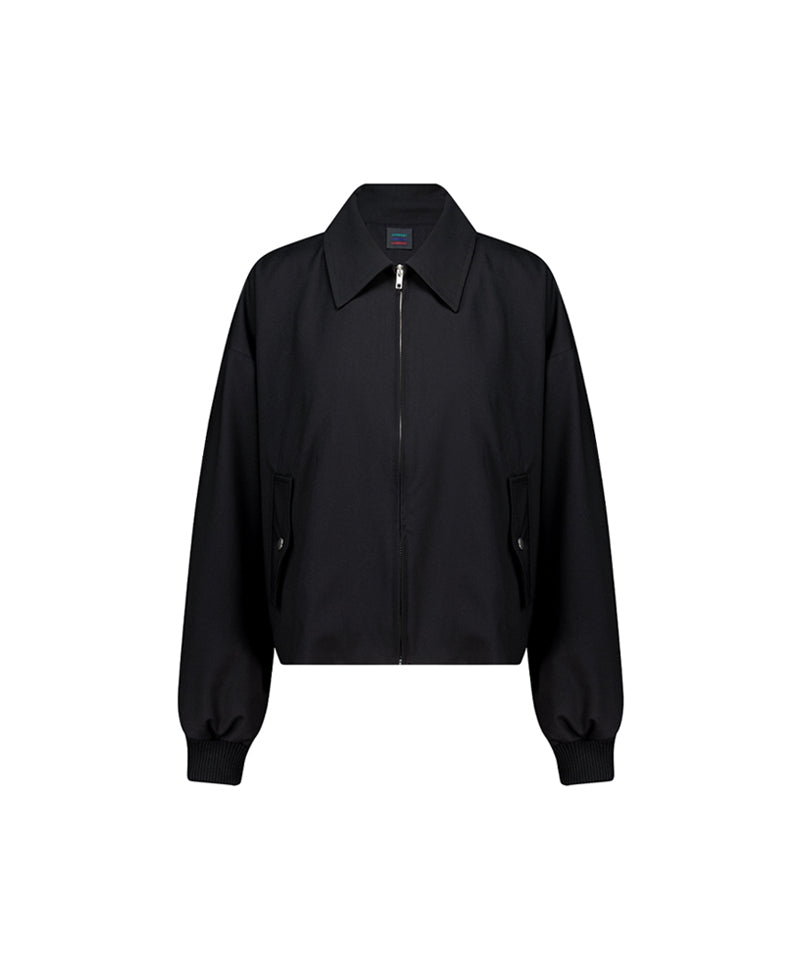 LE SONNET Zip-Up Balloon Wool Jacket - Black