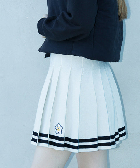 MACKY Golf: Knit Line Pleats Skirt - Ivory