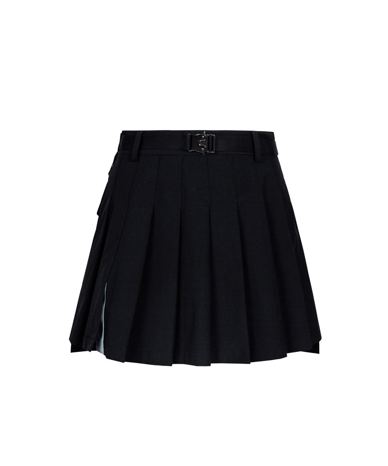 CREVE NINE: Belt Bag Pleated Skirt - Black
