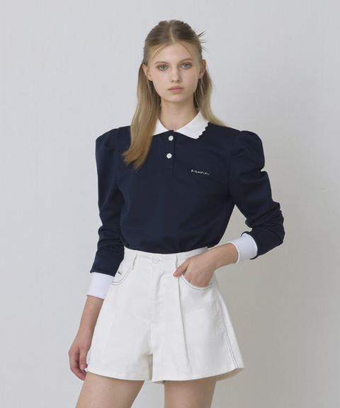 KANDINI Polo shirts with Puff sleeves- Navy