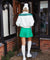 CREVE NINE: Logo Swing Pleated Skirt - Green