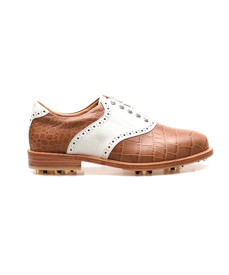 ALL CLASSIC Golf Plain Toe Classic Golf Shoes - Ivory/ Brown