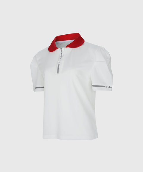 KANDINI Color Round Polo Shirts With Puff Sleeve - Red