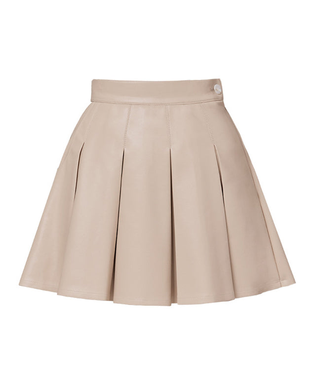 J.Jane Wide Pleats Leather Skirt - Beige