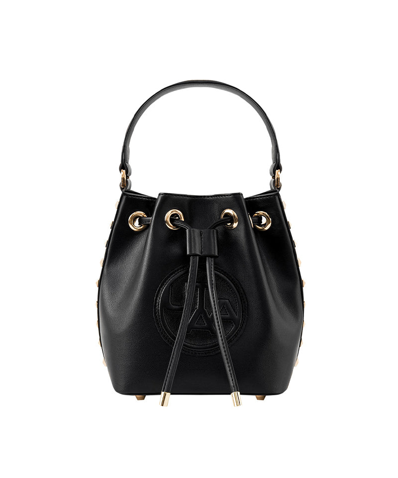 UTAA Golden Stud Big Emblem Bucket Bag - Black