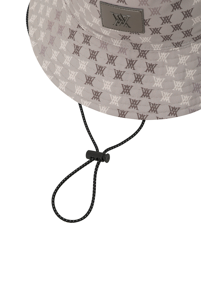 White logo mosaic reversible bucket golf hat, close-up detail