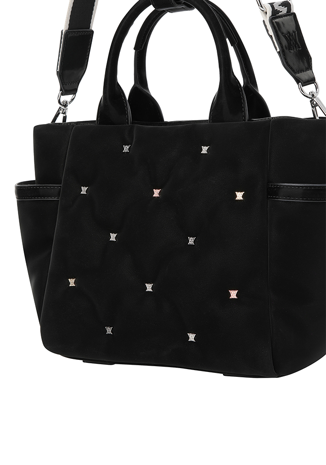 Black twinkle quilted golf tote bag, full length view