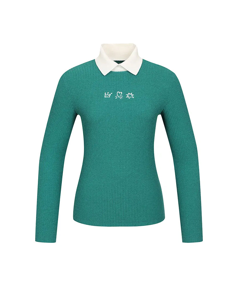Castelbajac Women's Ribbed Embroidered Collar T-shirt - Green