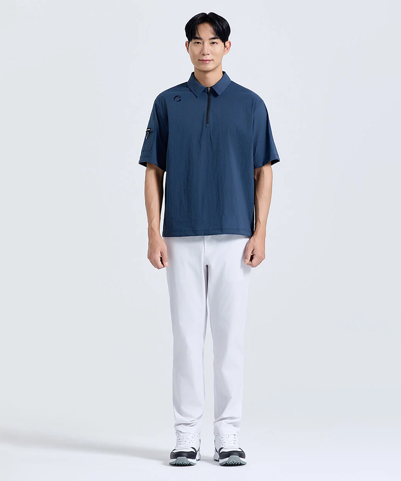 Challenger Men's Half-Zip Collared Short Sleeve Woven Top - Teal Blue