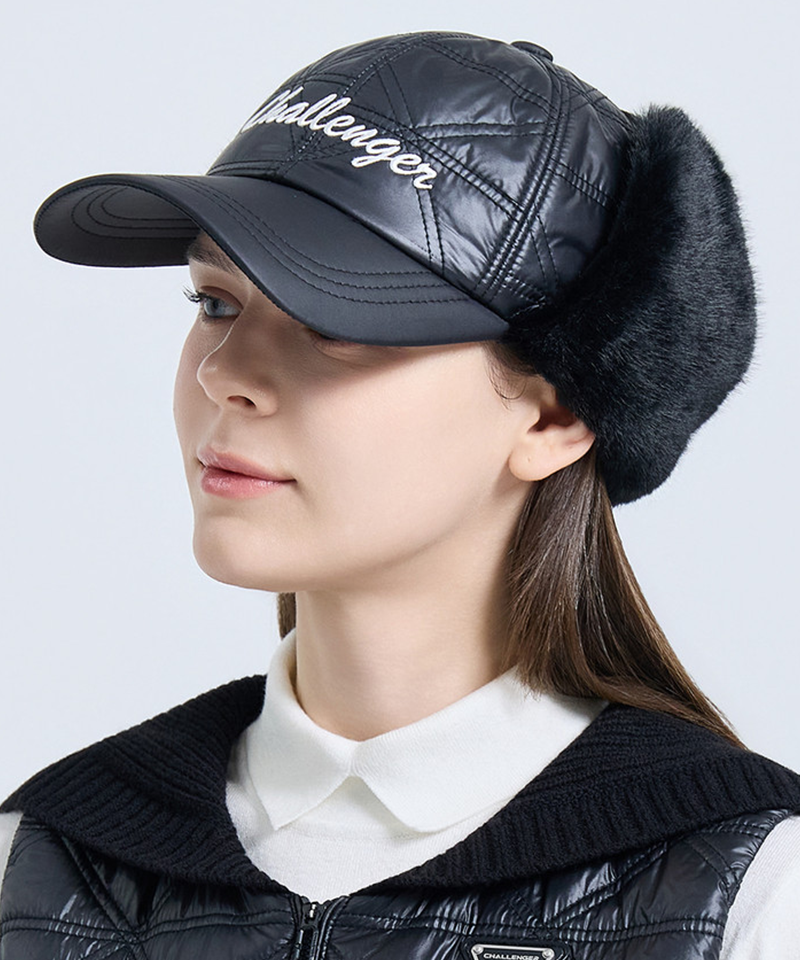Challenger Women's Quilted Earflap Baseball Cap - Black