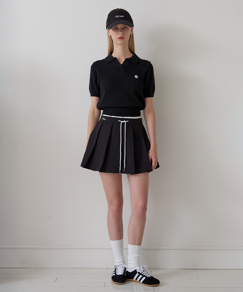 PIV'VEE Drawstring Pleated Mini Skirt - Ebony Black