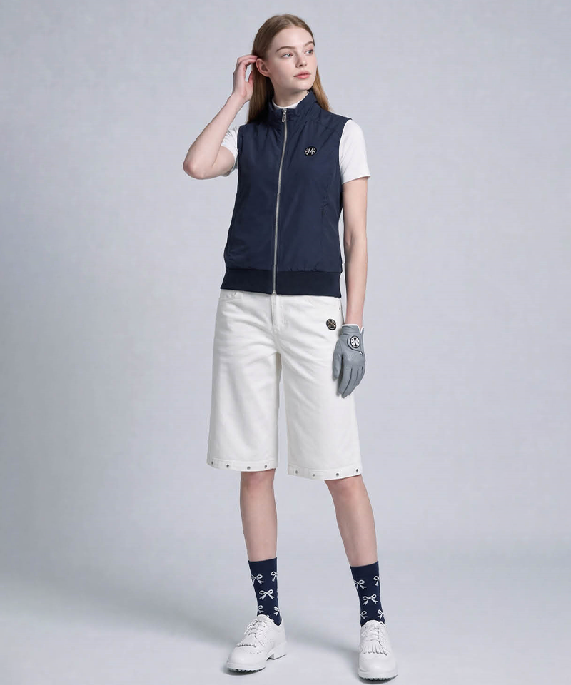 Transitional Woven Vest and Rivet-Detailed Bermuda Shorts Set (Top + Bottom) - Navy