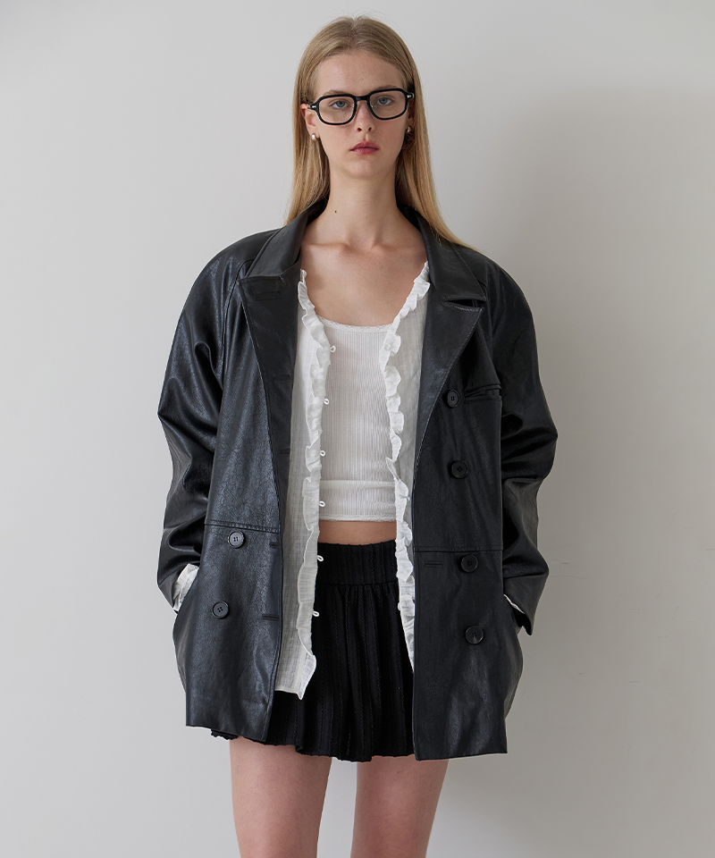 Piv'vee Double Leather Jacket - Ebony Black