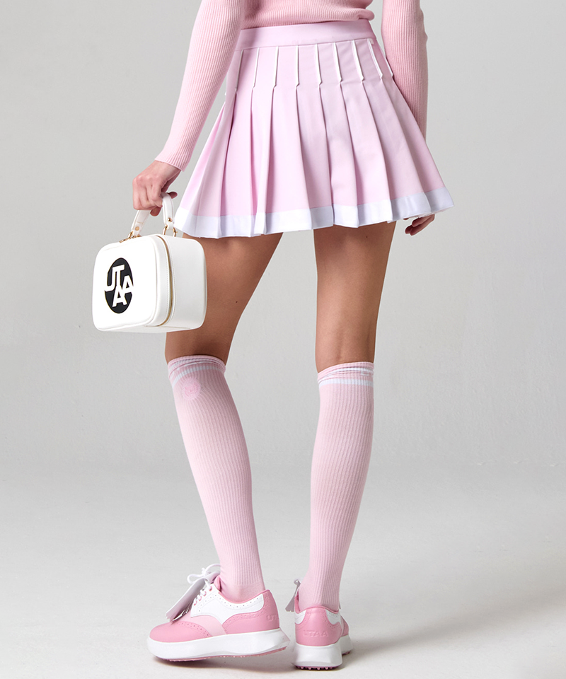 UTAA Lucid Color Bold Tape Pleats Skirt - Light Pink