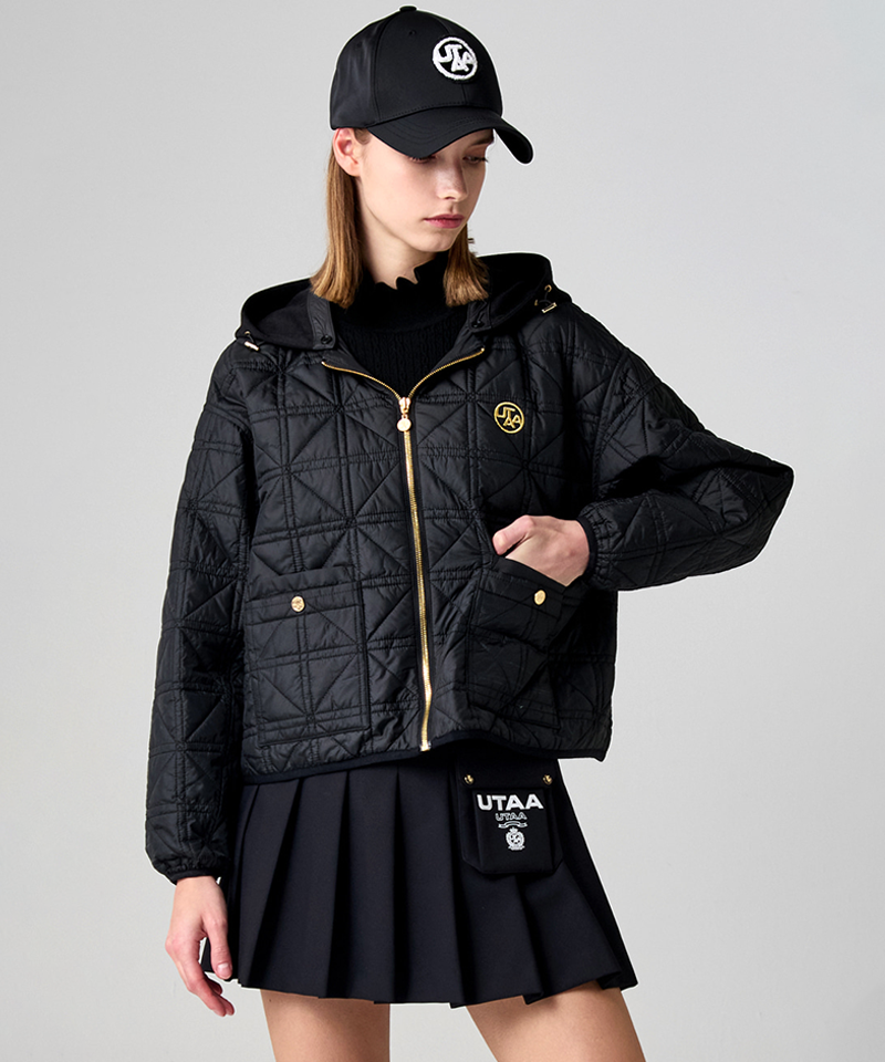 UTAA Women's Relaxed Fit Hood Layered Quilting Padding Jumper - Black