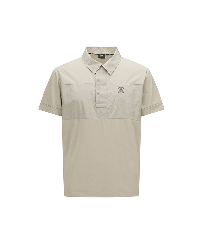 Men Wooven Pactch Point Short T-Shirt - Beige
