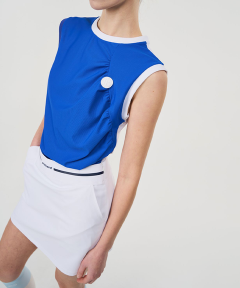 POSHERD Color Block Cool Shirring Sleeveless - Blue