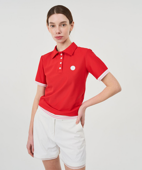 POSHERD Cooling Mesh Button Pique Top - Red