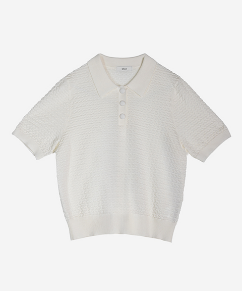 OBER Golf Weaving Texture Collar Knit - Ivory