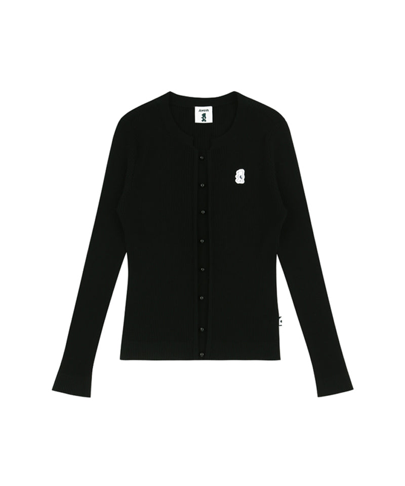 AVEN Button Point Round Neck Knit - Black