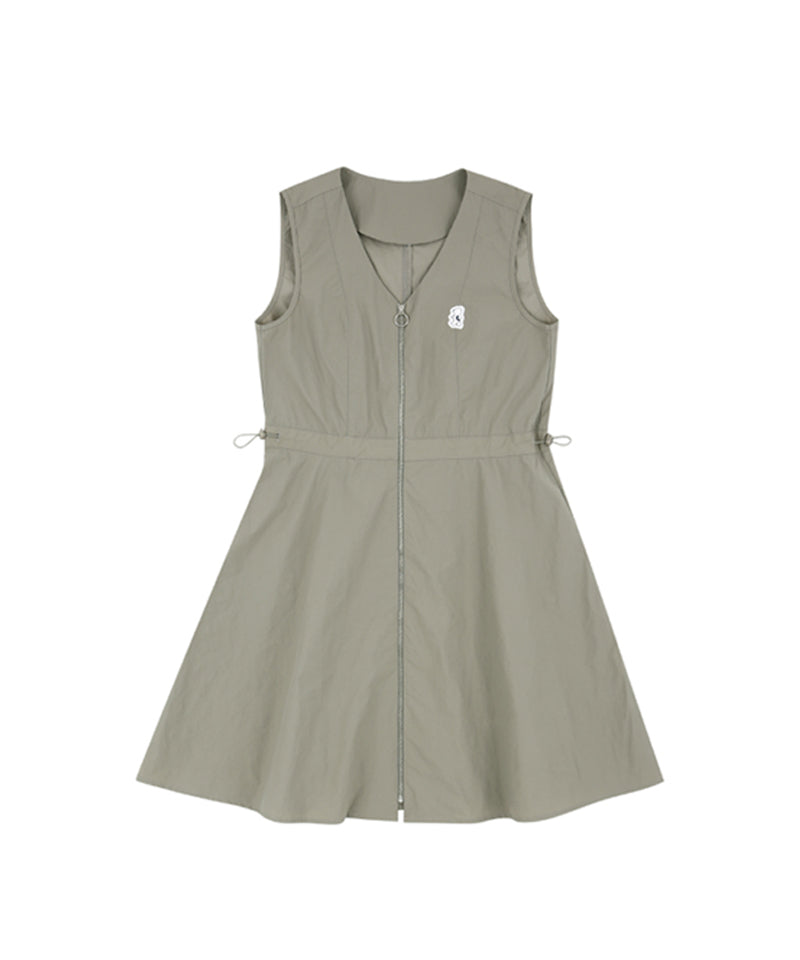 AVEN Sleeveless V-Neck Dress - Beige