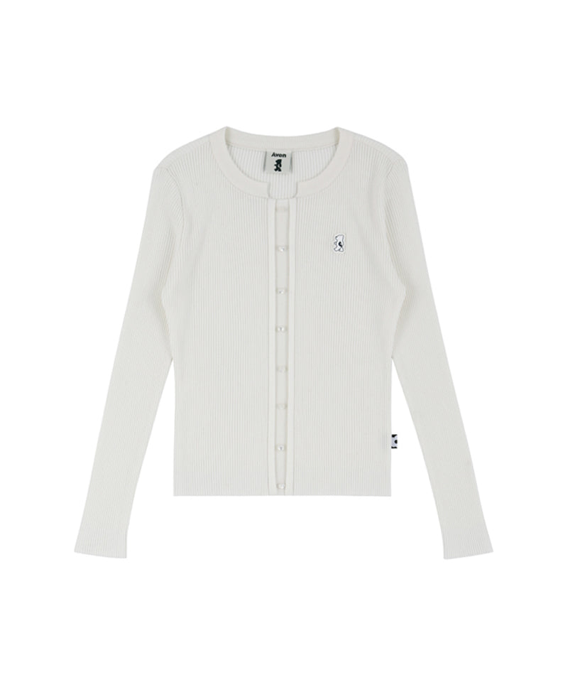 AVEN Button Point Round Neck Knit - White