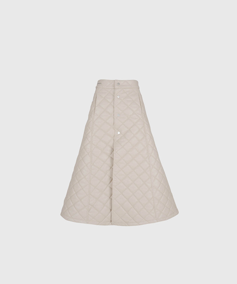 KANDINI Eco-leather Quilting Padded Long(Wrap) Skirt - Cream