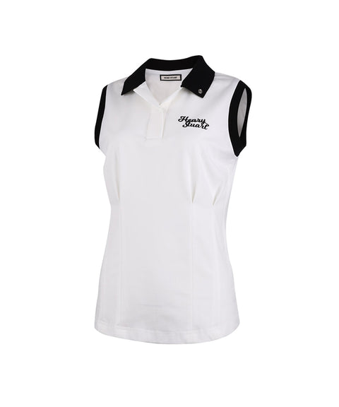 HENRY STUART Women's Color Matching Collar Sleeveless T-shirt - White
