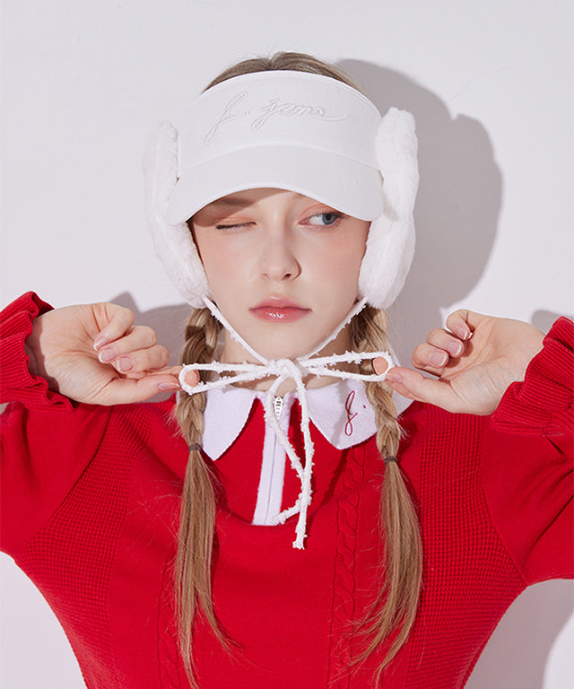 J.Jane 2way Fur Ear Flap Suncap Ivory